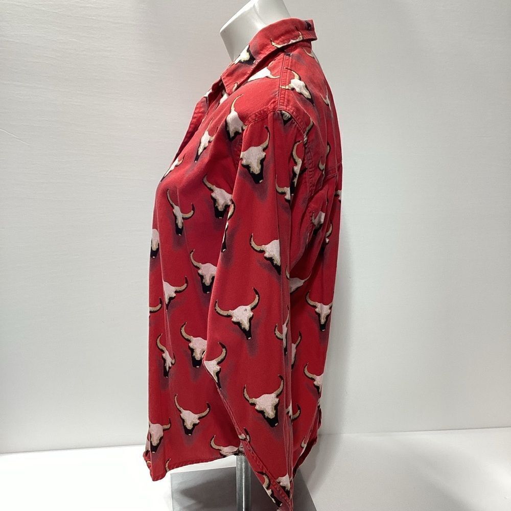 Barn Fly Vintage Western Button Front Shirt Red With Bull Horn Design M - Picture 7 of 12